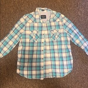 American Eagle Outfitters Blue and White Plaid Dress Shirt